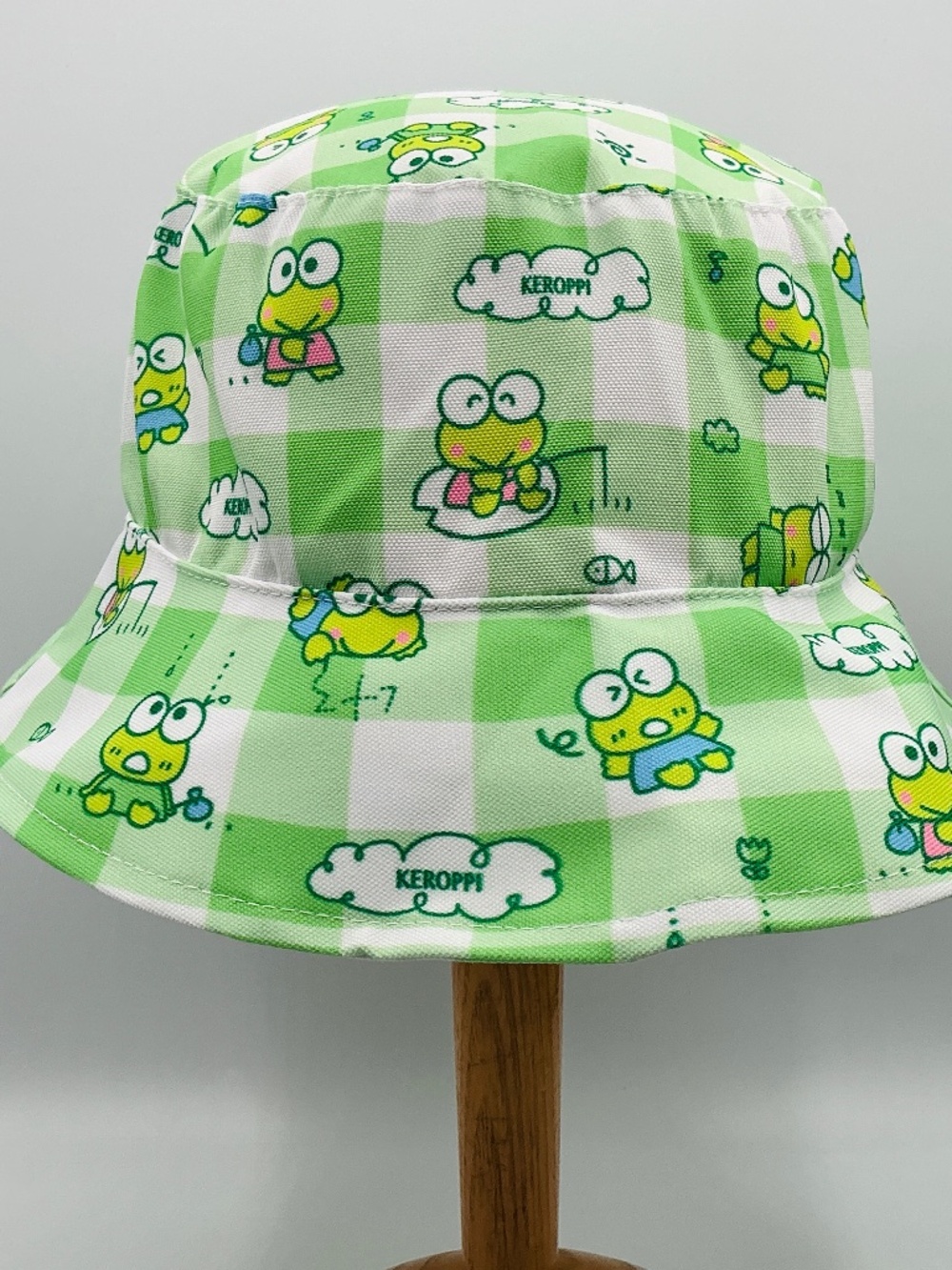 Keroppi Bucket Hat Green Frog One Size Cosplay Anime Checkered Summer Teen Cute